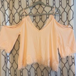 ASTR pinky peach off the shoulder shirt